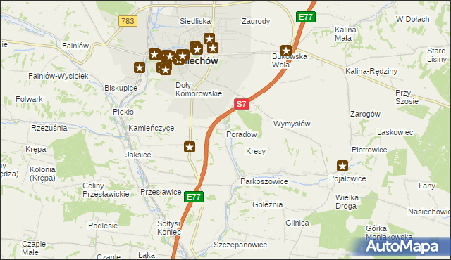 mapa Poradów gmina Miechów, Poradów gmina Miechów na mapie Targeo