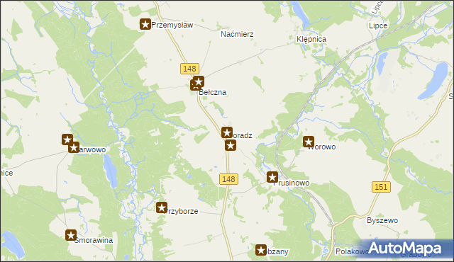 mapa Poradz gmina Łobez, Poradz gmina Łobez na mapie Targeo