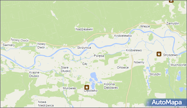 mapa Poręba gmina Przytoczna, Poręba gmina Przytoczna na mapie Targeo