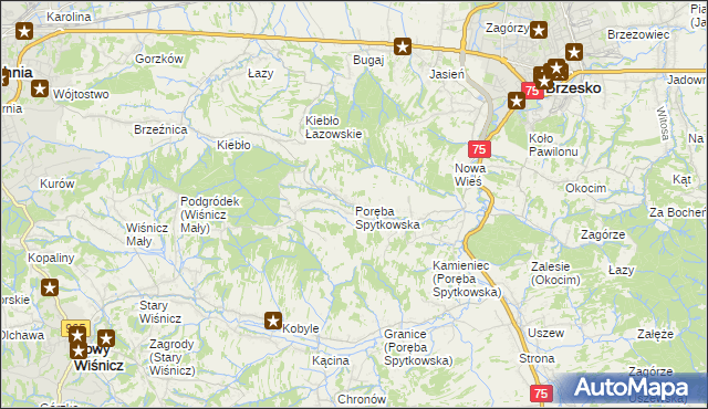 mapa Poręba Spytkowska, Poręba Spytkowska na mapie Targeo