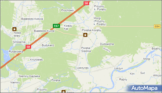 mapa Poręba Średnia, Poręba Średnia na mapie Targeo