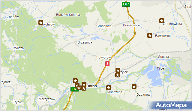 mapa Potworów gmina Bardo, Potworów gmina Bardo na mapie Targeo