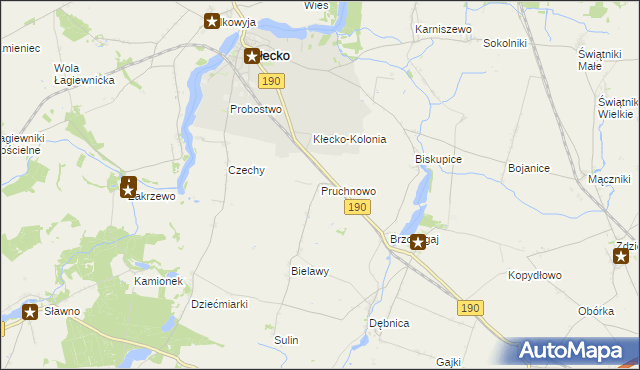 mapa Pruchnowo gmina Kłecko, Pruchnowo gmina Kłecko na mapie Targeo