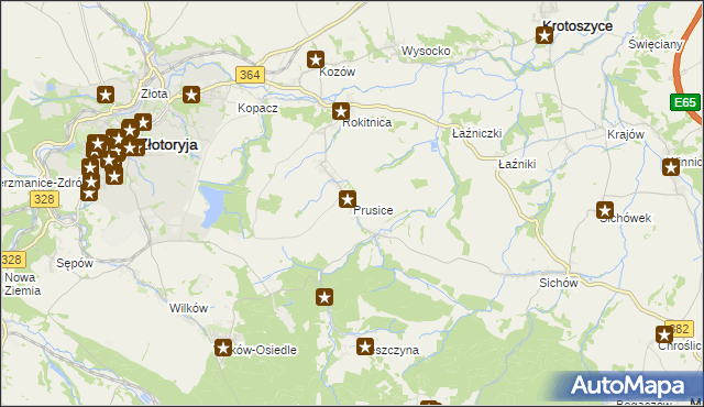 mapa Prusice gmina Złotoryja, Prusice gmina Złotoryja na mapie Targeo