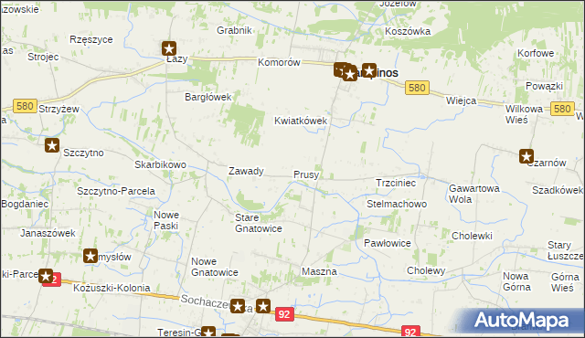 mapa Prusy gmina Kampinos, Prusy gmina Kampinos na mapie Targeo