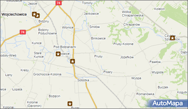 mapa Prusy gmina Ożarów, Prusy gmina Ożarów na mapie Targeo