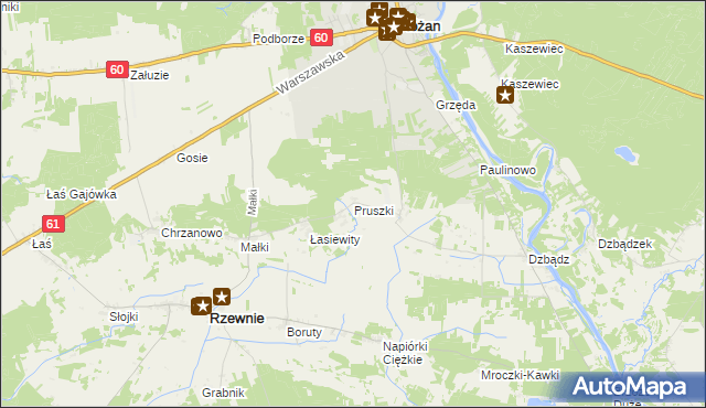 mapa Pruszki gmina Rzewnie, Pruszki gmina Rzewnie na mapie Targeo