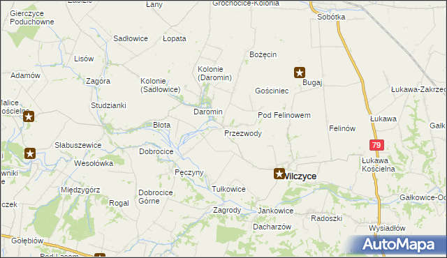 mapa Przezwody gmina Wilczyce, Przezwody gmina Wilczyce na mapie Targeo