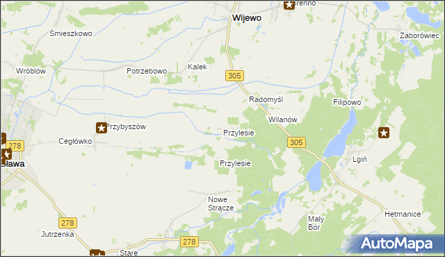 mapa Przylesie gmina Wijewo, Przylesie gmina Wijewo na mapie Targeo