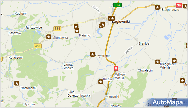 mapa Przystronie gmina Łagiewniki, Przystronie gmina Łagiewniki na mapie Targeo