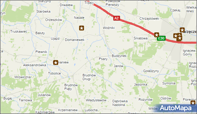 mapa Psary gmina Dalików, Psary gmina Dalików na mapie Targeo