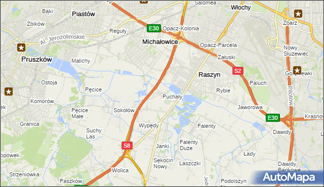 mapa Puchały gmina Raszyn, Puchały gmina Raszyn na mapie Targeo