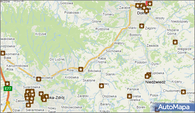 mapa Raba Niżna, Raba Niżna na mapie Targeo