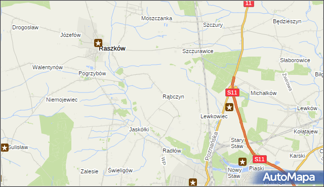 mapa Rąbczyn gmina Raszków, Rąbczyn gmina Raszków na mapie Targeo