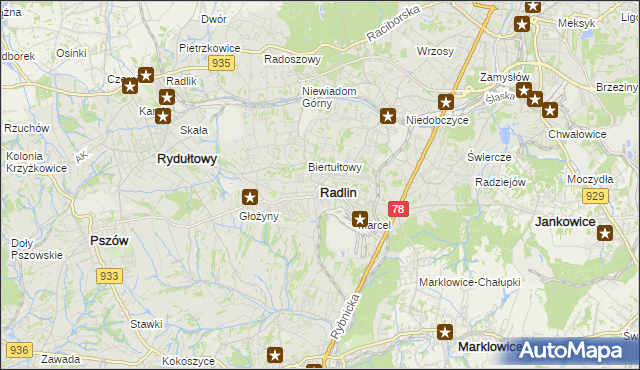 mapa Radlin powiat wodzisławski, Radlin powiat wodzisławski na mapie Targeo