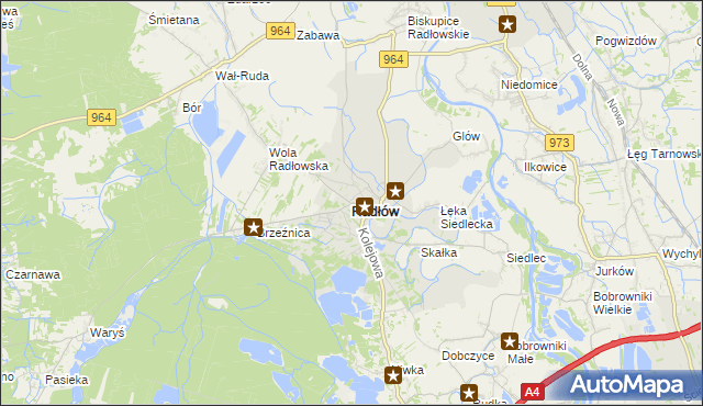 mapa Radłów powiat tarnowski, Radłów powiat tarnowski na mapie Targeo