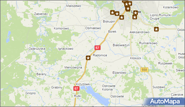 mapa Radomice gmina Lipno, Radomice gmina Lipno na mapie Targeo