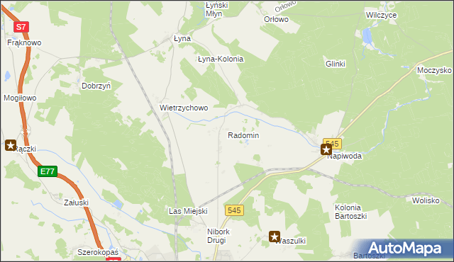 mapa Radomin gmina Nidzica, Radomin gmina Nidzica na mapie Targeo