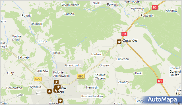 mapa Radość gmina Ceranów, Radość gmina Ceranów na mapie Targeo