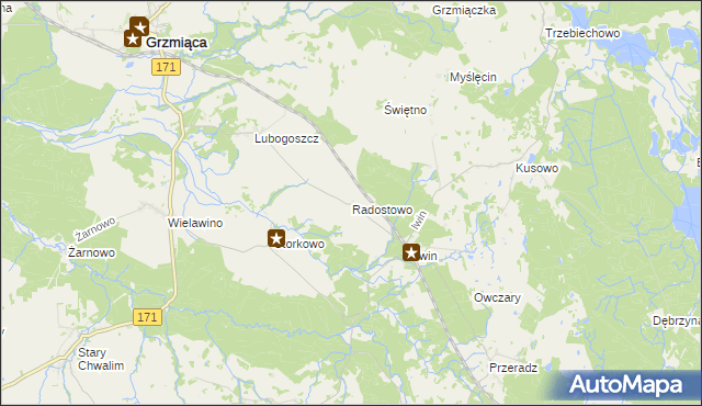 mapa Radostowo gmina Grzmiąca, Radostowo gmina Grzmiąca na mapie Targeo