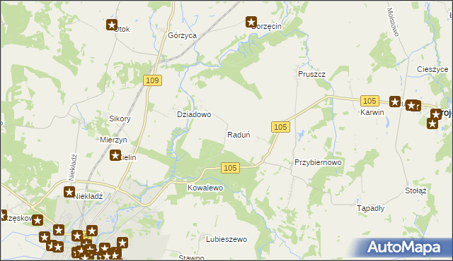 mapa Raduń gmina Gryfice, Raduń gmina Gryfice na mapie Targeo