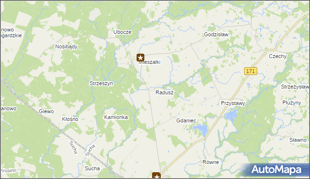 mapa Radusz gmina Grzmiąca, Radusz gmina Grzmiąca na mapie Targeo