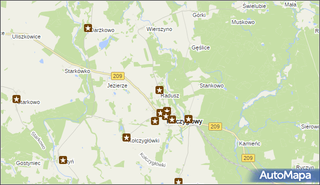 mapa Radusz gmina Kołczygłowy, Radusz gmina Kołczygłowy na mapie Targeo