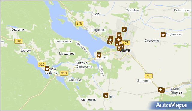 mapa Radzyń gmina Sława, Radzyń gmina Sława na mapie Targeo