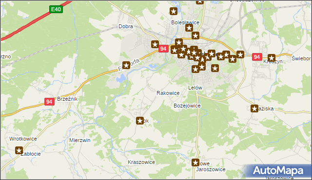 mapa Rakowice gmina Bolesławiec, Rakowice gmina Bolesławiec na mapie Targeo