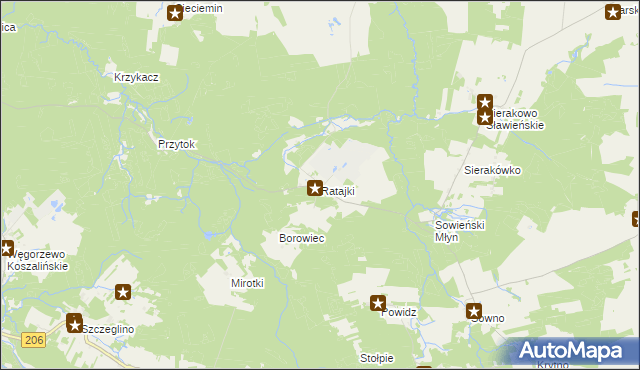 mapa Ratajki gmina Sianów, Ratajki gmina Sianów na mapie Targeo