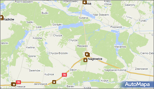 mapa Rejowiec gmina Nagłowice, Rejowiec gmina Nagłowice na mapie Targeo