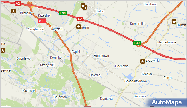 mapa Robakowo gmina Kórnik, Robakowo gmina Kórnik na mapie Targeo