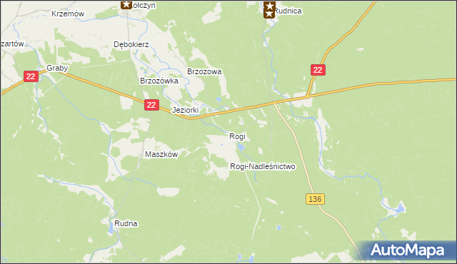 mapa Rogi gmina Lubniewice, Rogi gmina Lubniewice na mapie Targeo