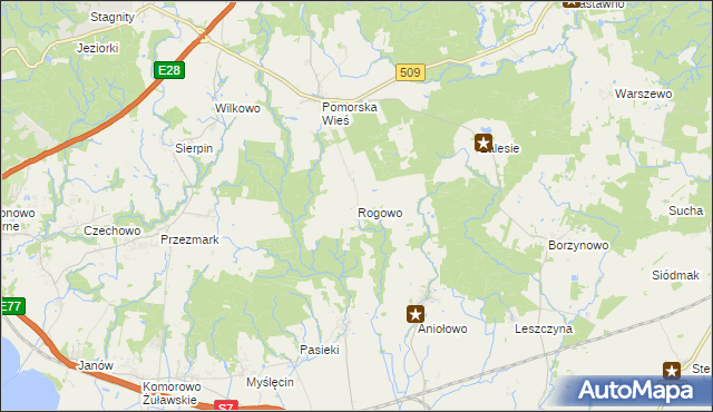 mapa Rogowo gmina Pasłęk, Rogowo gmina Pasłęk na mapie Targeo