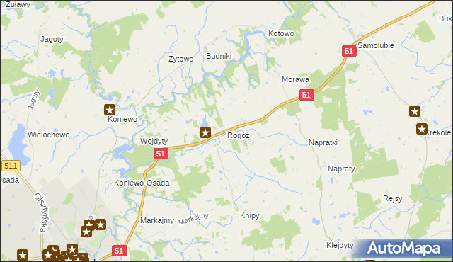 mapa Rogóż gmina Lidzbark Warmiński, Rogóż gmina Lidzbark Warmiński na mapie Targeo