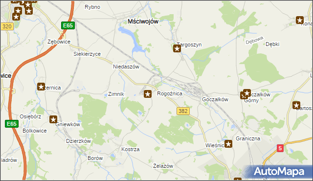 mapa Rogoźnica gmina Strzegom, Rogoźnica gmina Strzegom na mapie Targeo