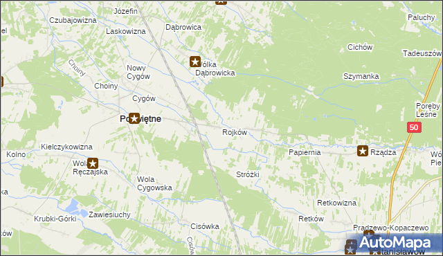 mapa Rojków gmina Poświętne, Rojków gmina Poświętne na mapie Targeo
