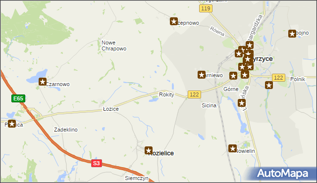 mapa Rokity gmina Kozielice, Rokity gmina Kozielice na mapie Targeo
