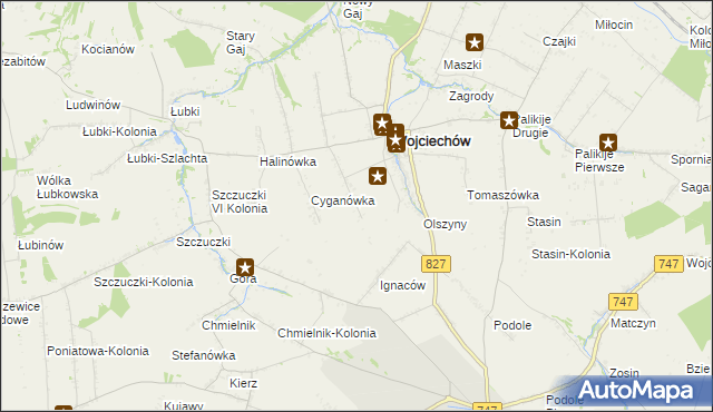 mapa Romanówka gmina Wojciechów, Romanówka gmina Wojciechów na mapie Targeo