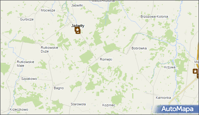 mapa Romejki gmina Jaświły, Romejki gmina Jaświły na mapie Targeo