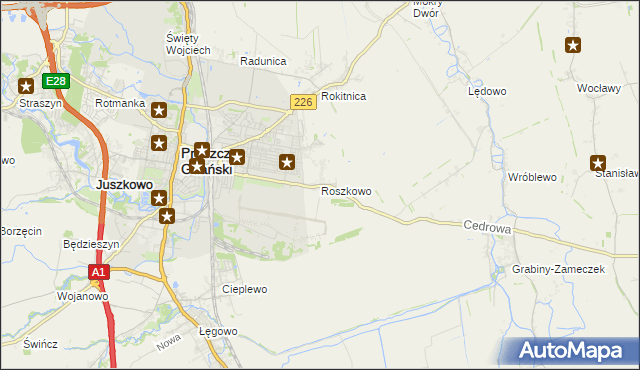 mapa Roszkowo gmina Pruszcz Gdański, Roszkowo gmina Pruszcz Gdański na mapie Targeo