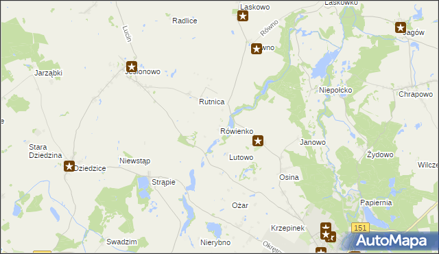 mapa Rówienko gmina Barlinek, Rówienko gmina Barlinek na mapie Targeo