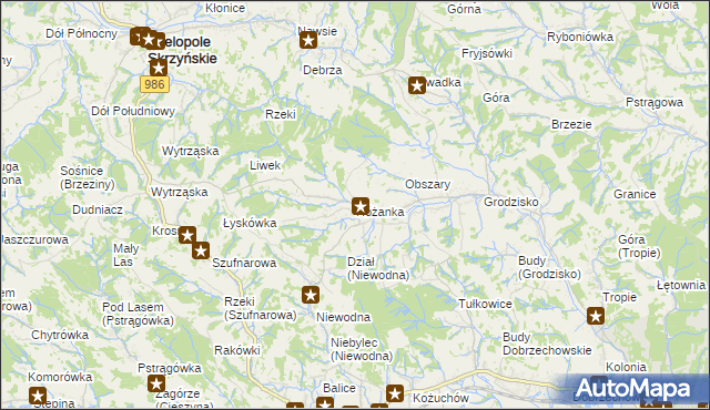 mapa Różanka gmina Wiśniowa, Różanka gmina Wiśniowa na mapie Targeo