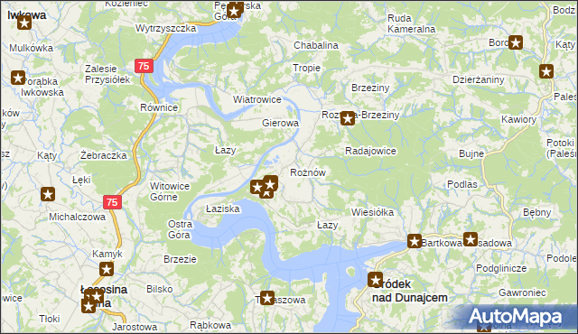 mapa Rożnów gmina Gródek nad Dunajcem, Rożnów gmina Gródek nad Dunajcem na mapie Targeo