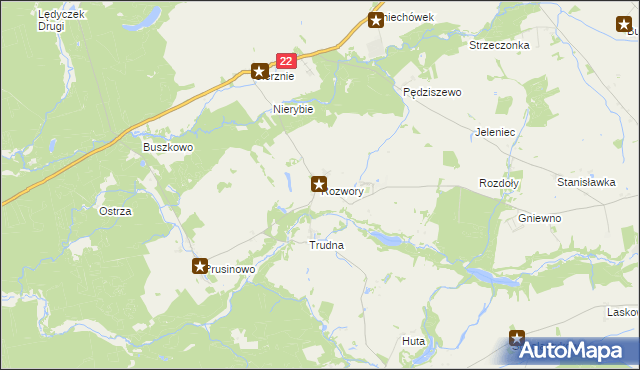 mapa Rozwory gmina Debrzno, Rozwory gmina Debrzno na mapie Targeo