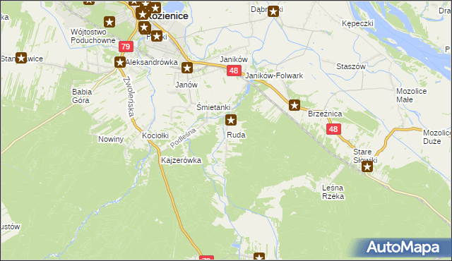 mapa Ruda gmina Kozienice, Ruda gmina Kozienice na mapie Targeo