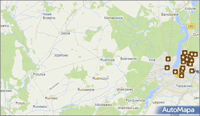 mapa Rudnicze gmina Wągrowiec, Rudnicze gmina Wągrowiec na mapie Targeo
