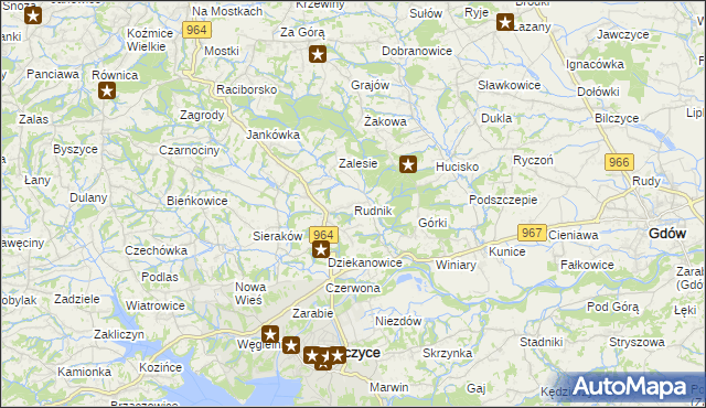 mapa Rudnik gmina Dobczyce, Rudnik gmina Dobczyce na mapie Targeo