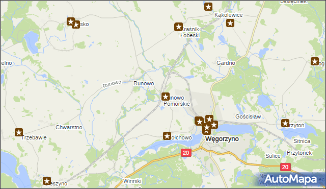 mapa Runowo Pomorskie, Runowo Pomorskie na mapie Targeo