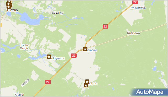 mapa Rusinowo gmina Tuczno, Rusinowo gmina Tuczno na mapie Targeo